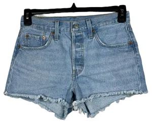 Levi’s 501 SZ W27 Jean Shorts Button-Fly Mid-Rise Distressed Frayed Light Wash thumbnail 1