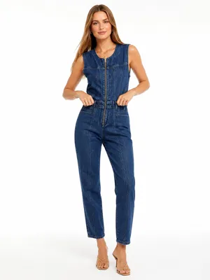 Universal Threads Tailored Denim Zip Front Sleeveless Jumpsuit Dark Wash Size 8 thumbnail 5