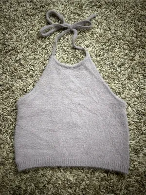 Pretty Garbage Fuzzy Soft Knit Halter Crop Top in Pale Mauve Sz S thumbnail 1