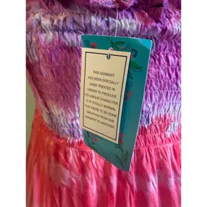 Rainbow TieDye Smocked Halter MiniDress CoverUp Pink Blue Green boho beach M NWt thumbnail 4
