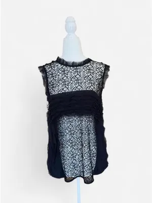 Trouvé Black Lace Sleeveless Ruffle Sheer Blouse Size Small thumbnail 2