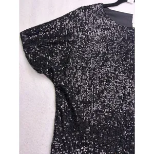 H&M Sequin Top Women Small Black Sparkly Short Sleeve Party Blouse thumbnail 3