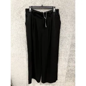 Halara Women Pants XL Black Wide Leg High Waisted Pleated Elastic Back Pockets thumbnail 3
