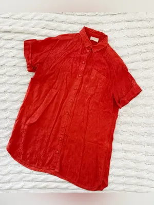 Sézane Rust-Orange Satin Button-Down Short Sleeve Shirt Dress thumbnail 2