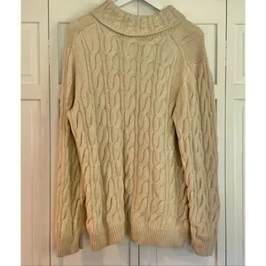L.L. Bean wool ivory cableknit turtleneck sweater xl petite thumbnail 3