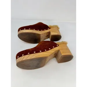 Steve Madden Brooklyn Womens Clogs Brown Suede Mules Fur Trim Studded Sandals 8M thumbnail 5