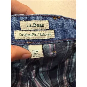 L.L.Bean Original Fit Relaxed 100% Cotton Plaid Lined Elastic Waist Jeans SZ 18W thumbnail 3