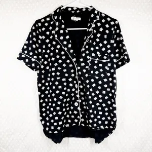 Madewell Black Cream Cat Print Shorts‎ Pajama Set thumbnail 2