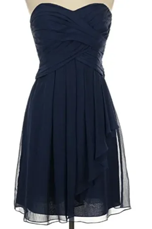 David's Bridal Marine Navy Chiffon Strapless Bridesmaid Dress F14169 Size 12 thumbnail 1
