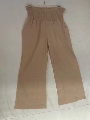 Plus size Linen/Cotton high elastic waist wide leg beige pants W/pockets 18/20 thumbnail 4