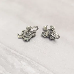 Vintage Screw On Earrings Design Silver Tone & Turquoise Tone 7/8" thumbnail 5
