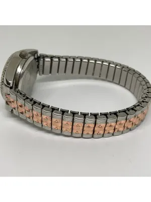 Accutime vintage classic women’s watch date two tone 25mm 6.5” running thumbnail 3
