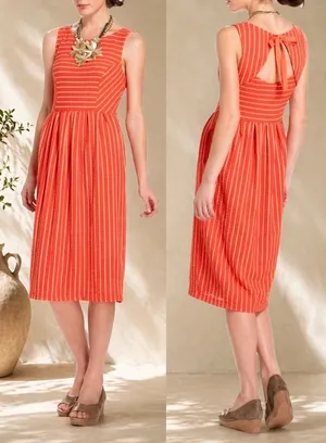 Anthropologie seersucker dress by Postmark 9-H15 ST CL orange sz Large thumbnail 2