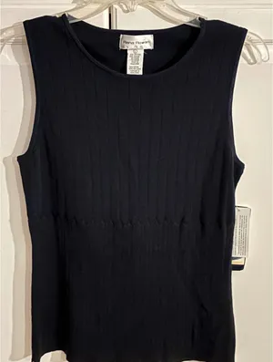 Rena Rowan Black‎ Ribbed Knit Sleeveless Tank Top L thumbnail 1