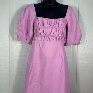 Lush Clothing Lavender Puff Sleeve Smocked Front Dress Size Medium NWT thumbnail 3