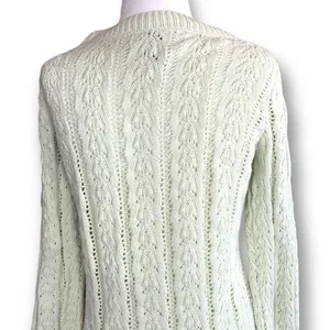 Vintage 90s Fitted Cable Knit‎ Cardigan Sweater Cropped Pastel Pistachio Green thumbnail 5