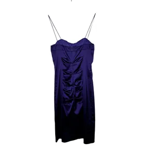 Vintage 1990s Cache Purple Satin Ruched Strapless Mini Dress XS thumbnail 3
