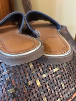 Tommy Hilfiger Navy and Brown Woven Slide Sandals thumbnail 3