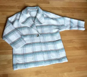 Anthropologie Plaid Wool Blend Coat Womens L Cream Green Oversized Jacket thumbnail 1