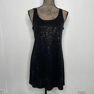 Eileen Fisher Black Silk Sequin Tank Dress Sz SMALL LBD Cocktail Holiday0 thumbnail 2