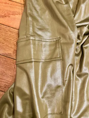 BUZZ FASHION Cargo Wide Leg PULL-ON SATIN Effect heigh waisted stretchy pants L thumbnail 10