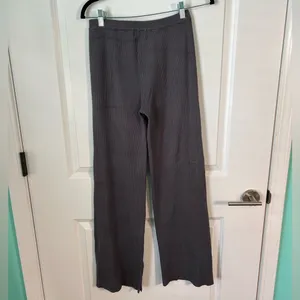 Meshki Ribbed Grey High Waisted Wide Leg Pant thumbnail 5