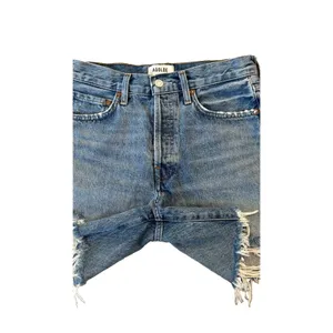 AGOLDE Parker Long High Rise Distressed Denim Shorts Button Fly Blue Size 24 thumbnail 8