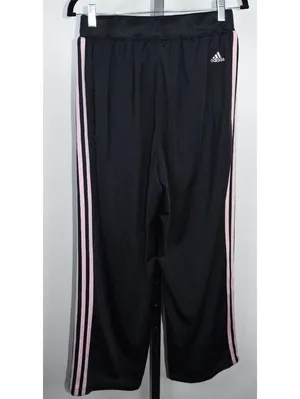 Adidas Track Pants SZ XL Black Pink Stripe Athletic Straight Leg Joggers thumbnail 2