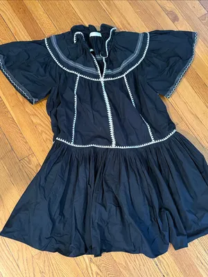 Ulla Johnson Desi pleated black embroidered v neck mini Dress 6 thumbnail 2