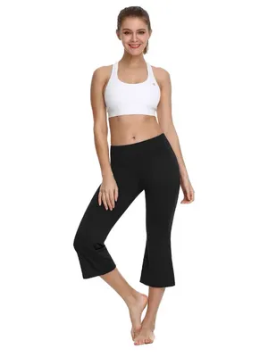 Baleaf Black High-Waist Yoga Capri flare Leggings size Large pockets thumbnail 5