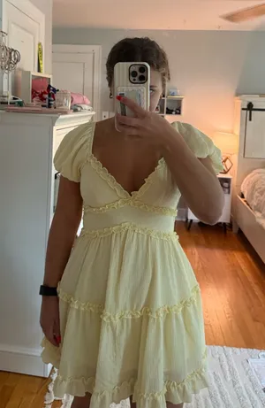 Boutique yellow ruffle dress thumbnail 1