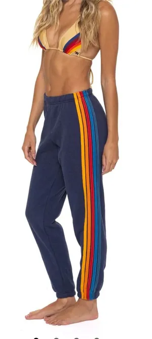 Aviator Nation Women's 5 Stripe Sweatpants Joggers Navy Blue thumbnail 1