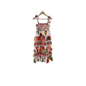 Farm Rio Mixed White Prints Layered Dress M Tropical Floral Tiered Linen Smocked thumbnail 8
