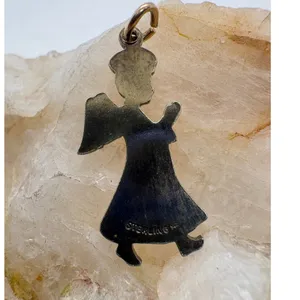 Vintage Gold Plated Sterling Silver Praying‎ Angel Charm Blue Enamel Stars 2.27g thumbnail 3
