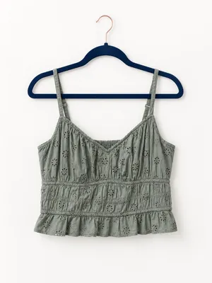 Hollister Sage Green Floral Smocked Crop Cami thumbnail 2