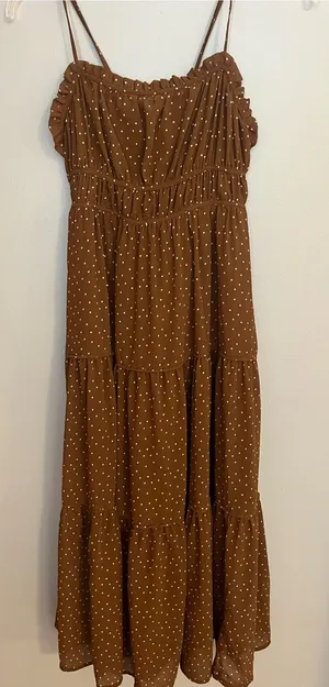 Madewell‎ Brown Polka Dot Tiered Midi Dress thumbnail 1