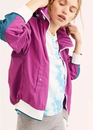 Free People L Large Jacket Windbreaker Highline Bomber Color Block Long Sleeve thumbnail 1