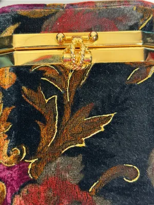 Floral Velvet Hard Case Box Purse Crossbody Evening Bag Gold Frame Mirror thumbnail 8