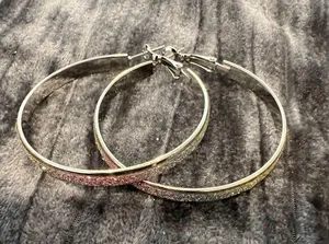Elegant Glitter Silver Hoop Earrings thumbnail 1