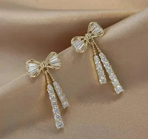 Crystal Bow Silver Earrings- Gift Wrap, Present, Cute Women's Jewelry, Christmas thumbnail 5