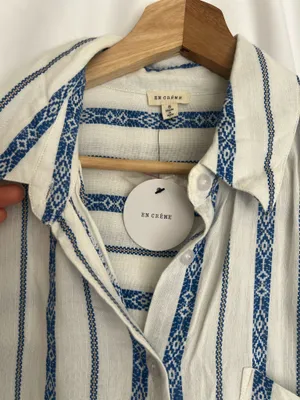 En Crême Blue & White Vertical Stripe Button-Down Shirt thumbnail 2