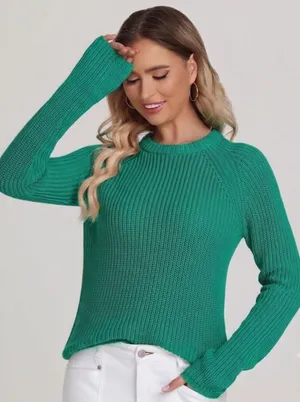 525 America Chunky Cable Knit Crewneck Sweater Size XS Green thumbnail 1