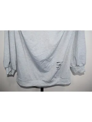 Edgy Gray Cold Shoulder Cutout Sweatshirt XXL Long Sleeve Top Distressed thumbnail 6