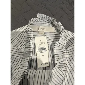 Loft Women's M pinstripe ruffle-neck shirt NWT thumbnail 7