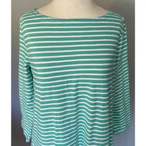 Garnet Hill Dress Womens 12 Green‎ White Striped Cotton Casual Nautical Coastal thumbnail 2
