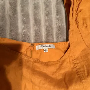 Madewell‎ Maisie Square Neck Linen Mini Dress Orange Marigold Size 14 thumbnail 4