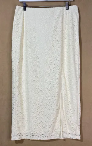 A New Day Eyelet Maxi Skirt Womens Sz 10‎ Cream Floral Lace Slit NWT Boho Summer thumbnail 1