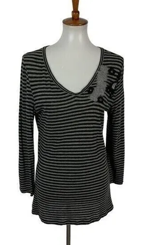 MaxMara Weekend Top Large Gray Striped Long Sleeve Designer‎ Minimalist thumbnail 1