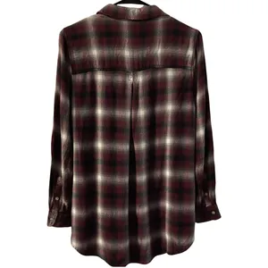 American Eagle Brown & White Plaid Flannel Button Down Hi-Lo Top Small thumbnail 2