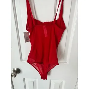 Auden Intimates Women's Mesh Bodysuit Thong Lingerie Red Size XS thumbnail 4